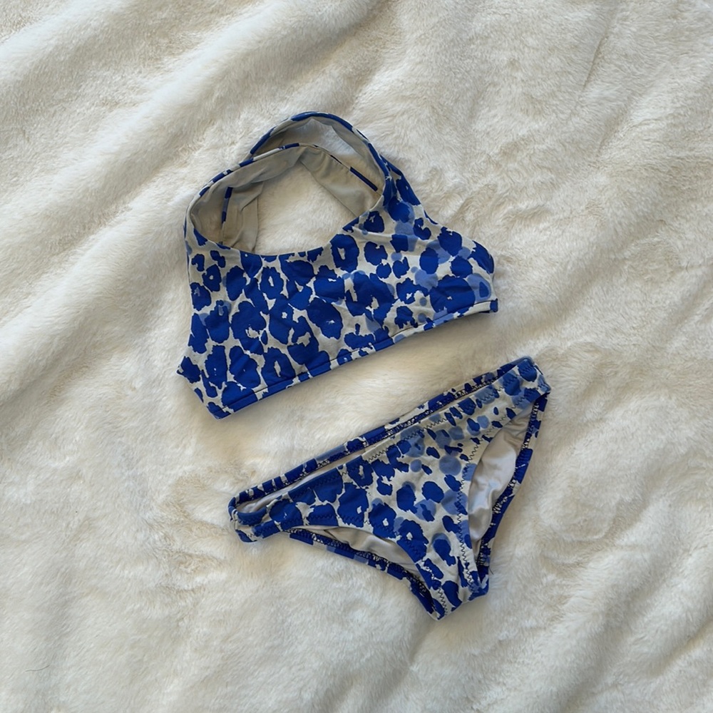 Milly Minis Girls Blue White Leopard Print Bikini Size 4/5